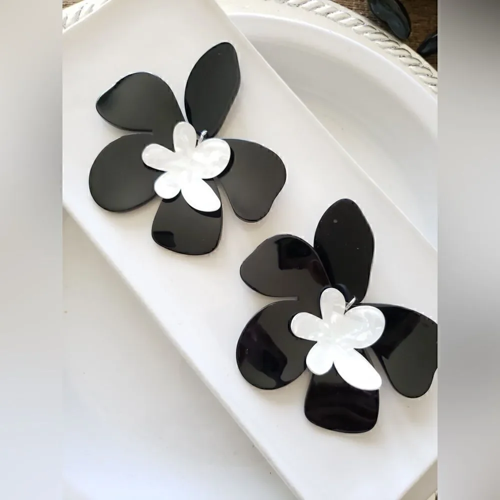 Zara Black & White Acetate Earrings